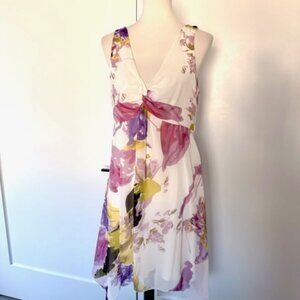 Jonathan Martin White Purple Floral Flowy Sleeveless V-Neck Dress Size 12